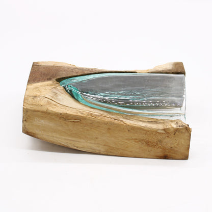 V-Shaped Art Vase – Hand-Blown Molten Glass on Wood