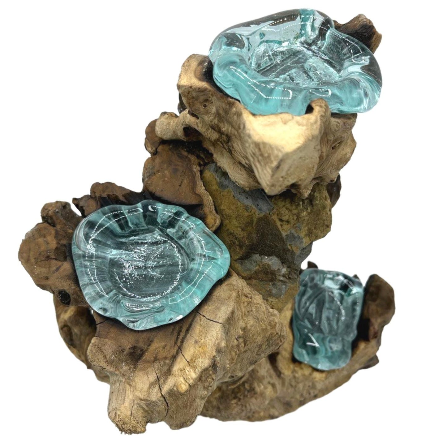 Triple Candle Holder – Hand-Blown Molten Glass on Wood