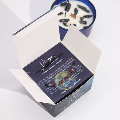 Sternzeichen-Kristallkerze mit Edelsteinarmband – Jungfrau