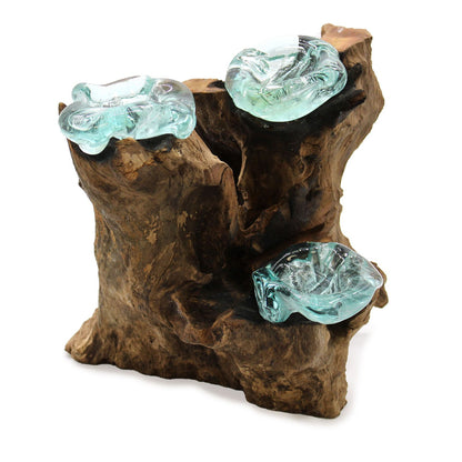 Triple Candle Holder – Hand-Blown Molten Glass on Wood