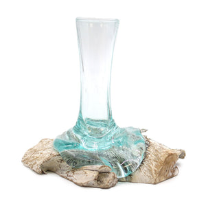 Small Vase – Hand-Blown Molten Glass on Wood