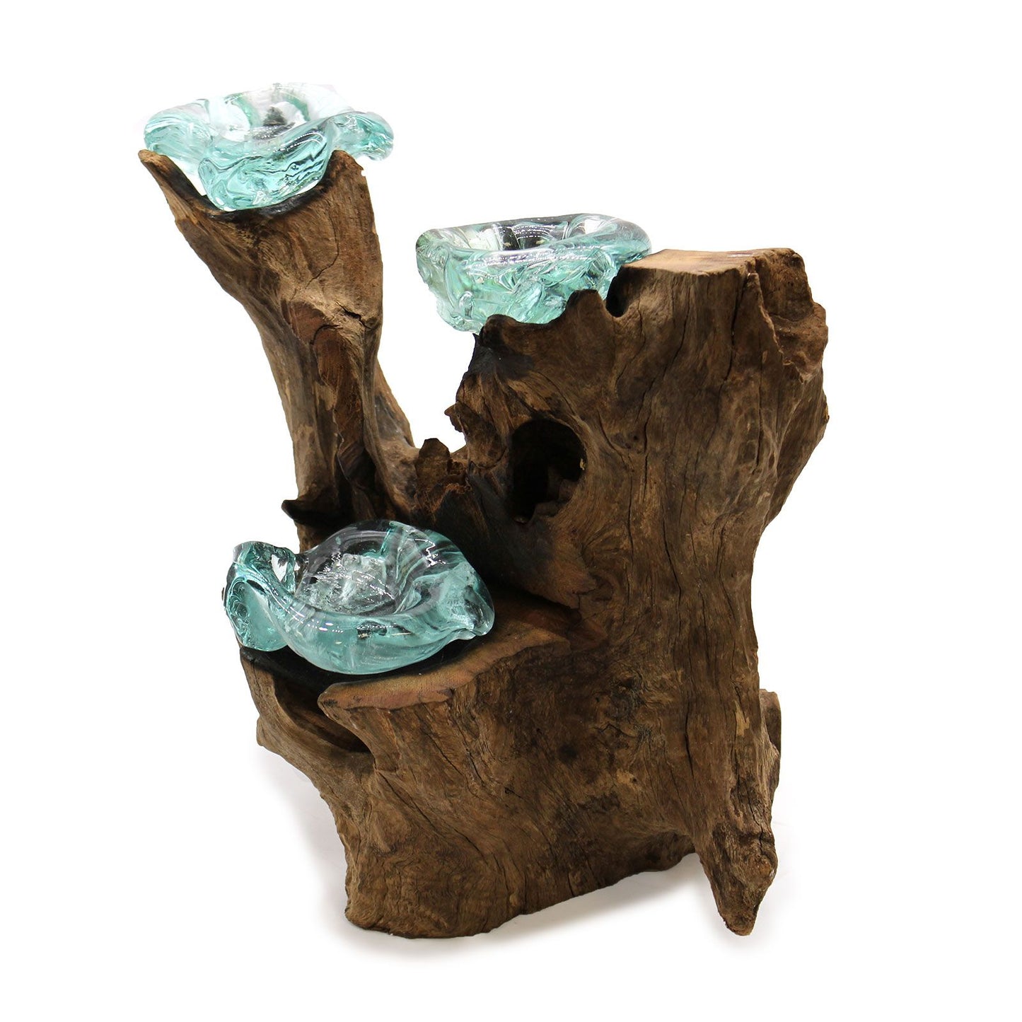 Triple Candle Holder – Hand-Blown Molten Glass on Wood