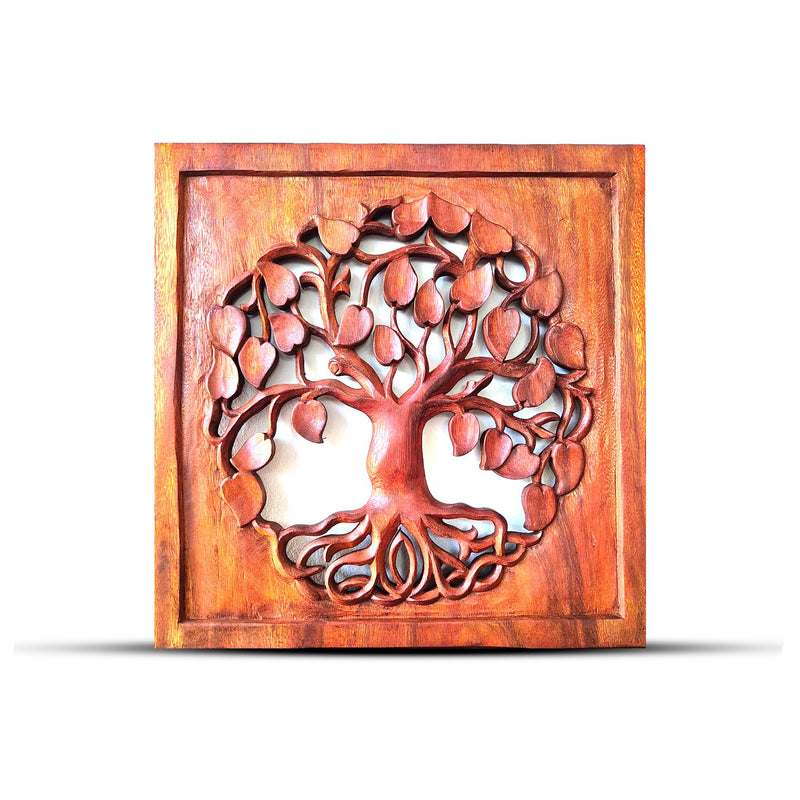 Square Tree of Life - Hand-Carved Wooden Wall Art