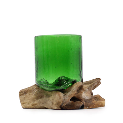Beer Bottle Bottom Glass on Wood – Hand-Blown from Recycled Beer Bottles