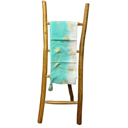 Nomad Sari On the Med Collection - Pareo - White & Turquoise Gold Turtle Design