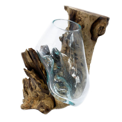 Hanging Bowl – Hand-Blown Molten Glass on Wood