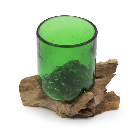 Beer Bottle Bottom Glass on Wood – Hand-Blown from Recycled Beer Bottles