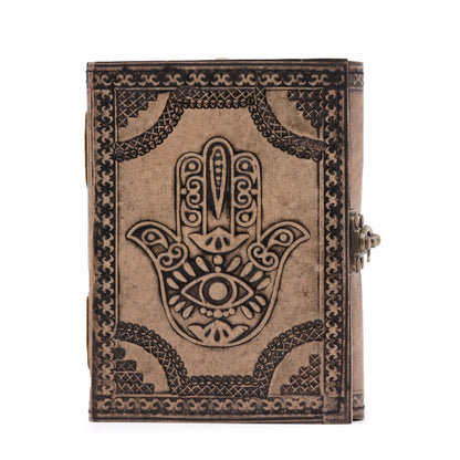 Hamsa – Esoterisches Notizbuch – Antikgrau – 200 Seiten, Fadenheftung – 17,5 x 12,5 x 3 cm