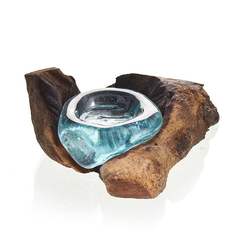 Candle Holder – Hand-Blown Molten Glass on Wood