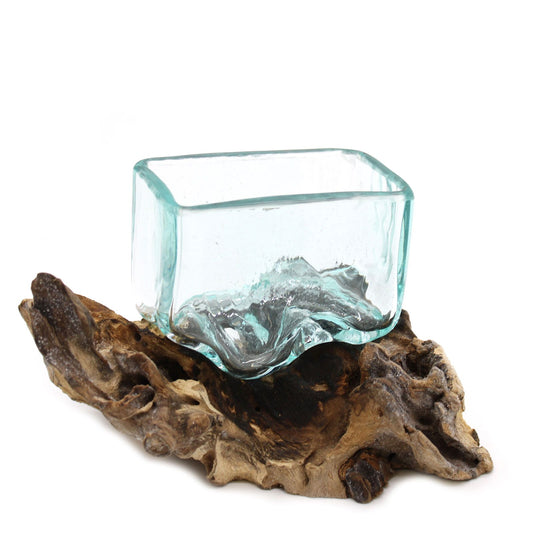 Small Bowl with Stand – Hand-Blown Molten Glass on Wood