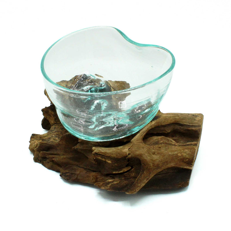 Asymmetrical Bowl – Hand-Blown Molten Glass on Wood