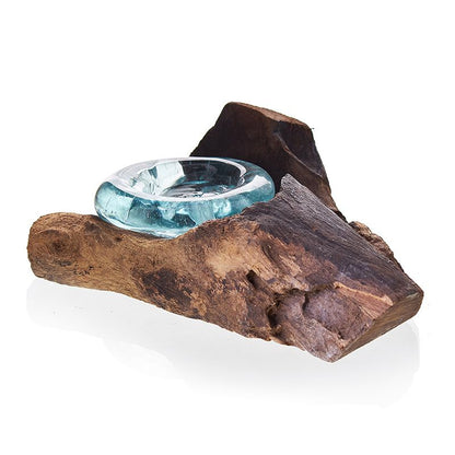 Candle Holder – Hand-Blown Molten Glass on Wood