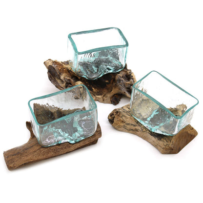Small Bowl with Stand – Hand-Blown Molten Glass on Wood