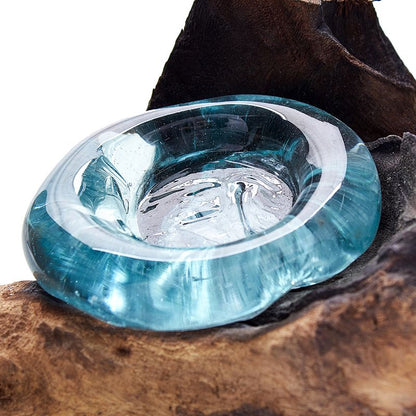 Candle Holder – Hand-Blown Molten Glass on Wood