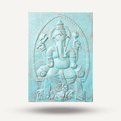 Large Ganpati Iron Frame Turquoise Relief - 0.7x1m