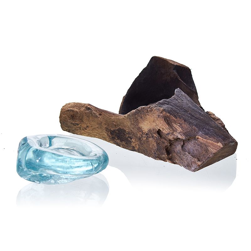 Candle Holder – Hand-Blown Molten Glass on Wood