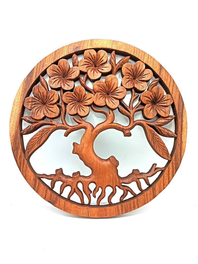 Tree of Life Frangipani - Hand-Carved Wooden Wall Art