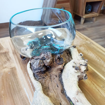 Extra Large Double Stand – Hand-Blown Molten Glass on Natural Wood