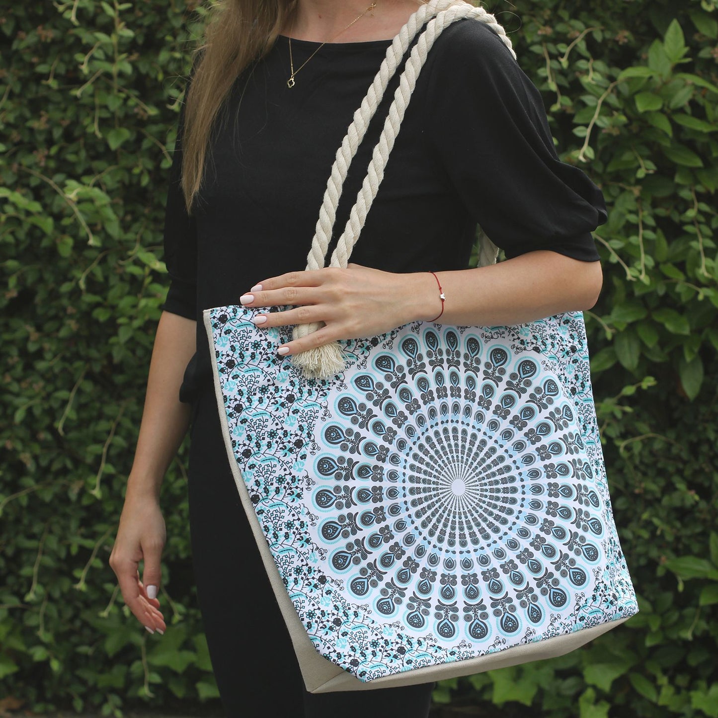 Rope Handle Mandala Bag - Deep Blue