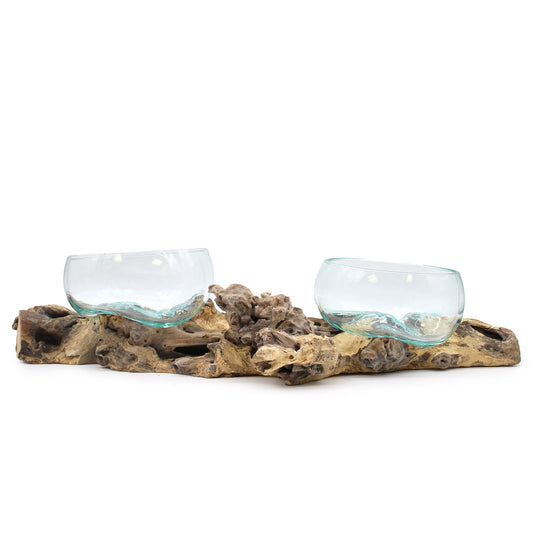Extra Large Double Stand – Hand-Blown Molten Glass on Natural Wood