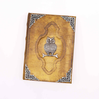 Schweres Notizbuch in Kaffeebraun – Zink-Eulen-Dekor – 200 Seiten mit Büttenrand – 26 x 18 cm