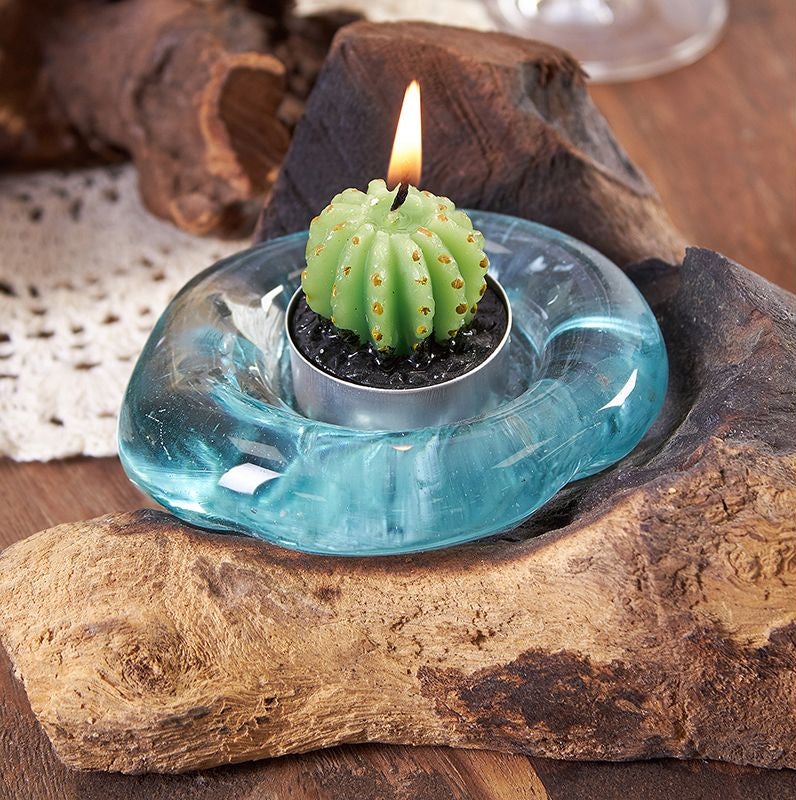 Candle Holder – Hand-Blown Molten Glass on Wood
