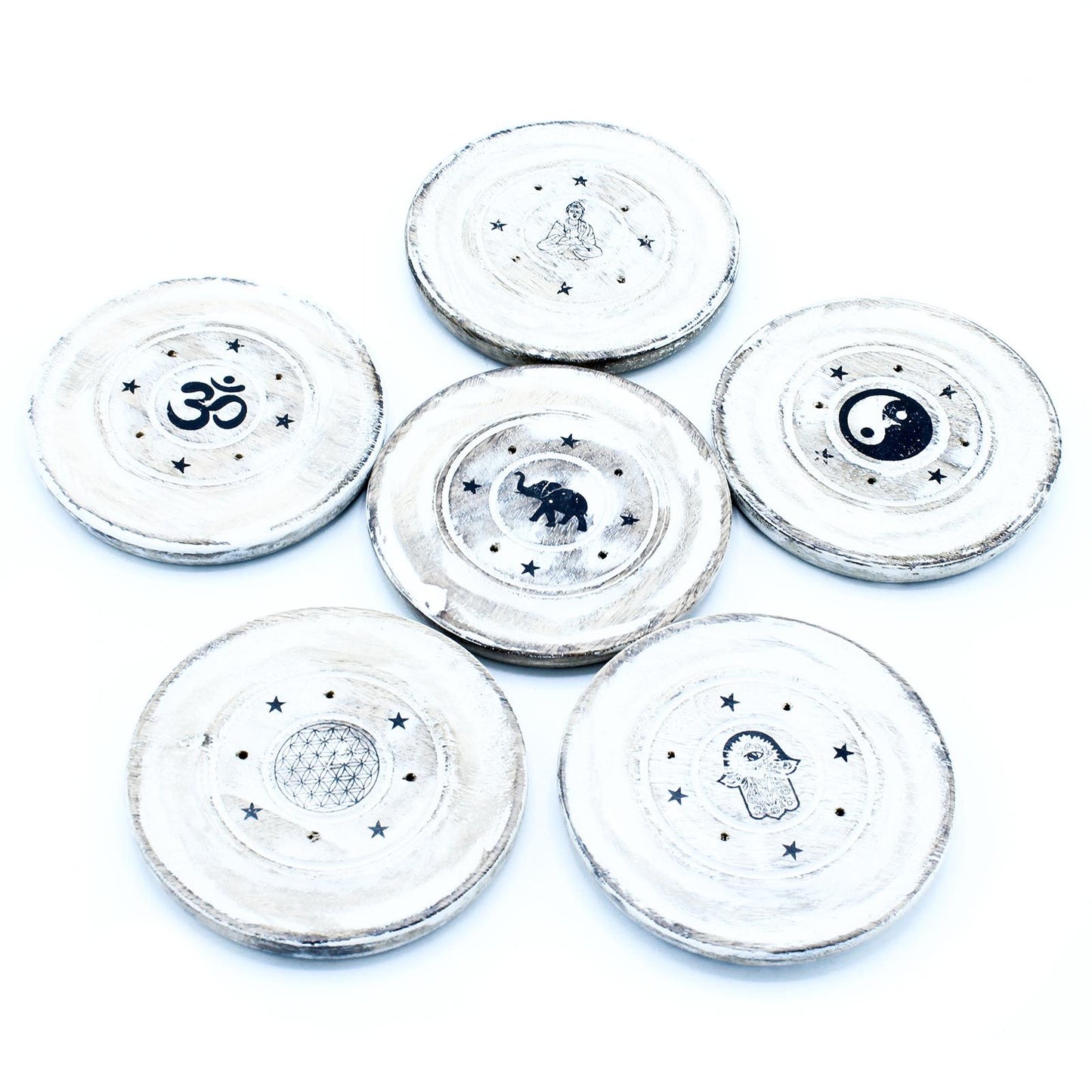 Weiß getünchter Räucherstäbchenhalter – Kegel und Räucherscheibe