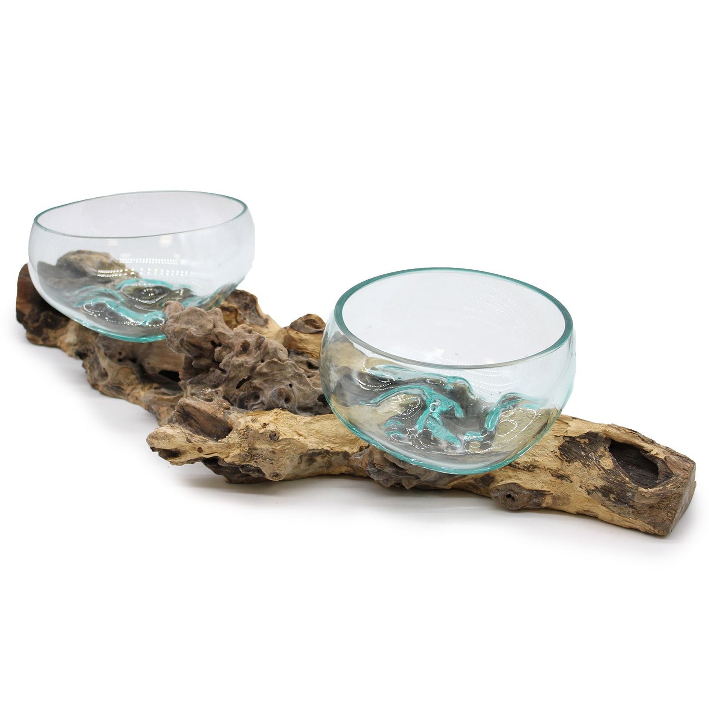 Extra Large Double Stand – Hand-Blown Molten Glass on Natural Wood