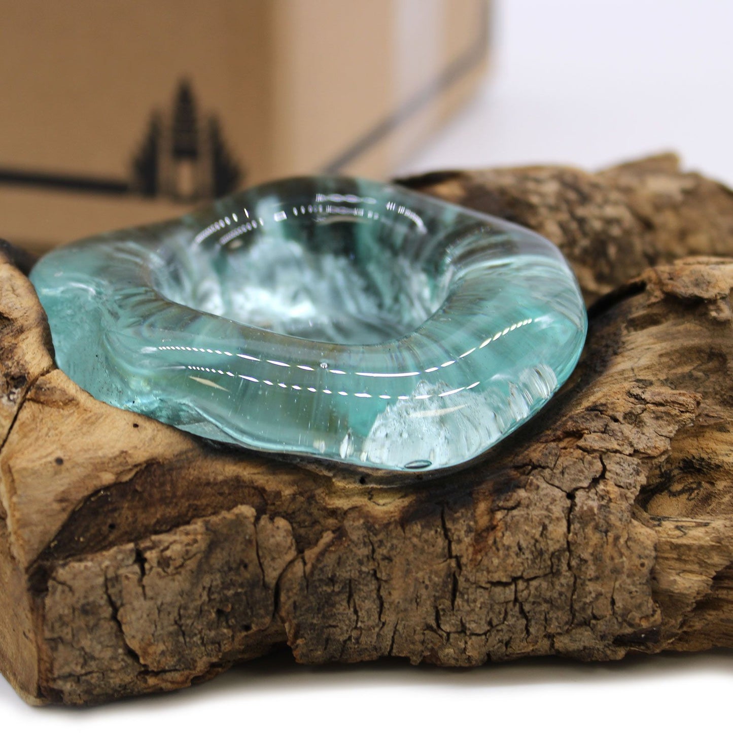 Candle Holder – Hand-Blown Molten Glass on Wood