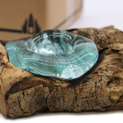 Candle Holder – Hand-Blown Molten Glass on Wood