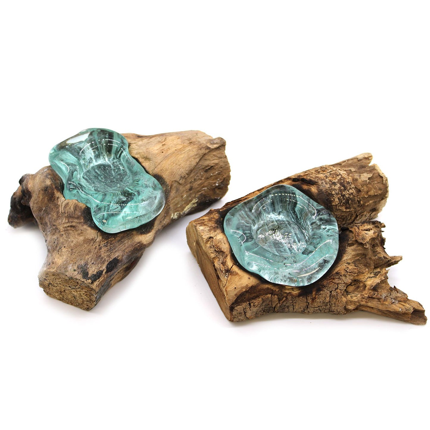 Candle Holder – Hand-Blown Molten Glass on Wood