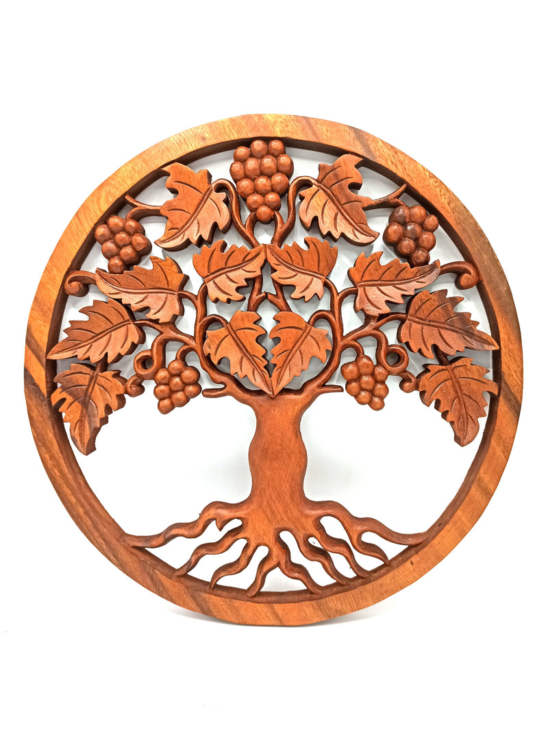 Tree of Life Grapes - Hand-Carved Wooden Wall Art