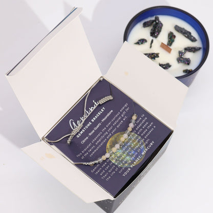 Sternzeichen-Kristallkerze mit Edelsteinarmband – Zwillinge