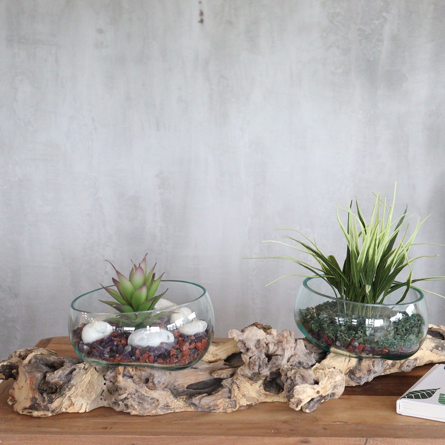 Extra Large Double Stand – Hand-Blown Molten Glass on Natural Wood