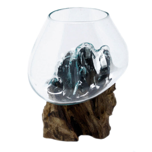 Large Bowl – Hand-Blown Molten Glass on Wood