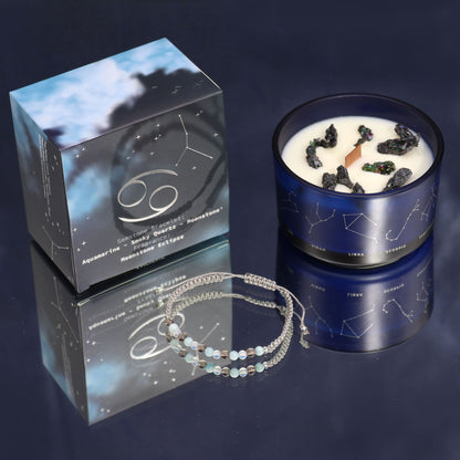 Sternzeichen-Kristallkerze mit Edelsteinarmband – Krebs