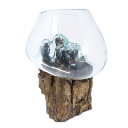 Large Bowl – Hand-Blown Molten Glass on Wood