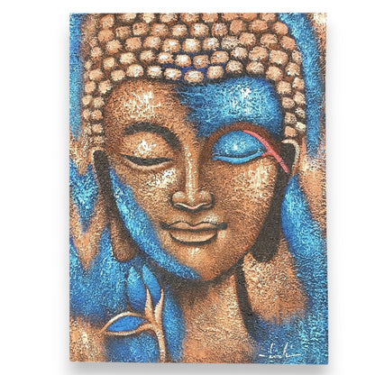 Buddha aus Bronze und blauer Blume