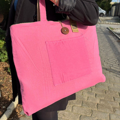 Reversible Jute & Cotton Big Bag - Pink